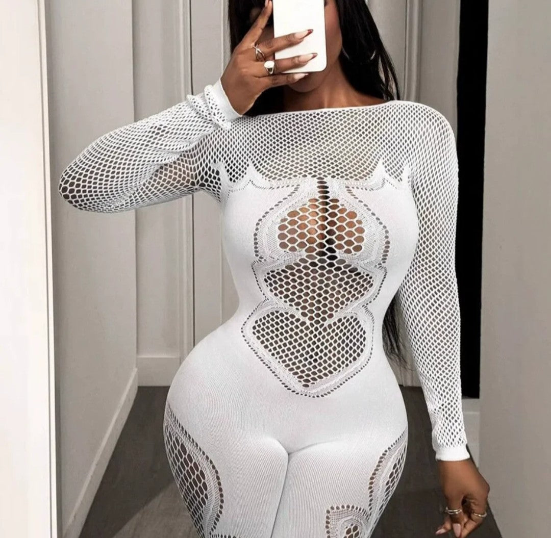 (Free Shipping)(Tariffs included in price)Autumn Fall Women Clothing Long Sleeve Hollow Out See Through Fitness Jumpsuit