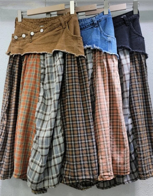 Load image into Gallery viewer, (Free Shipping)(Tariffs included in price) Irregular High Waist Casual Jean Plaid Skirt Women Long Denim Skirt
