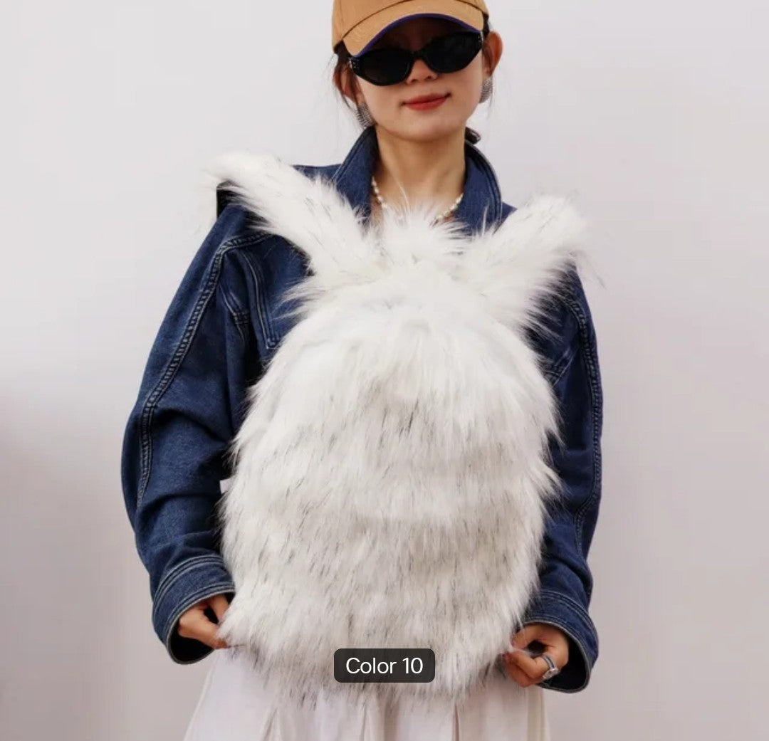 (Free Shipping) Furry Faux Fur Women's Luxury Designer Backpack Handbag Purses Women's Gradient Shoulder Bag Women's Rucksack