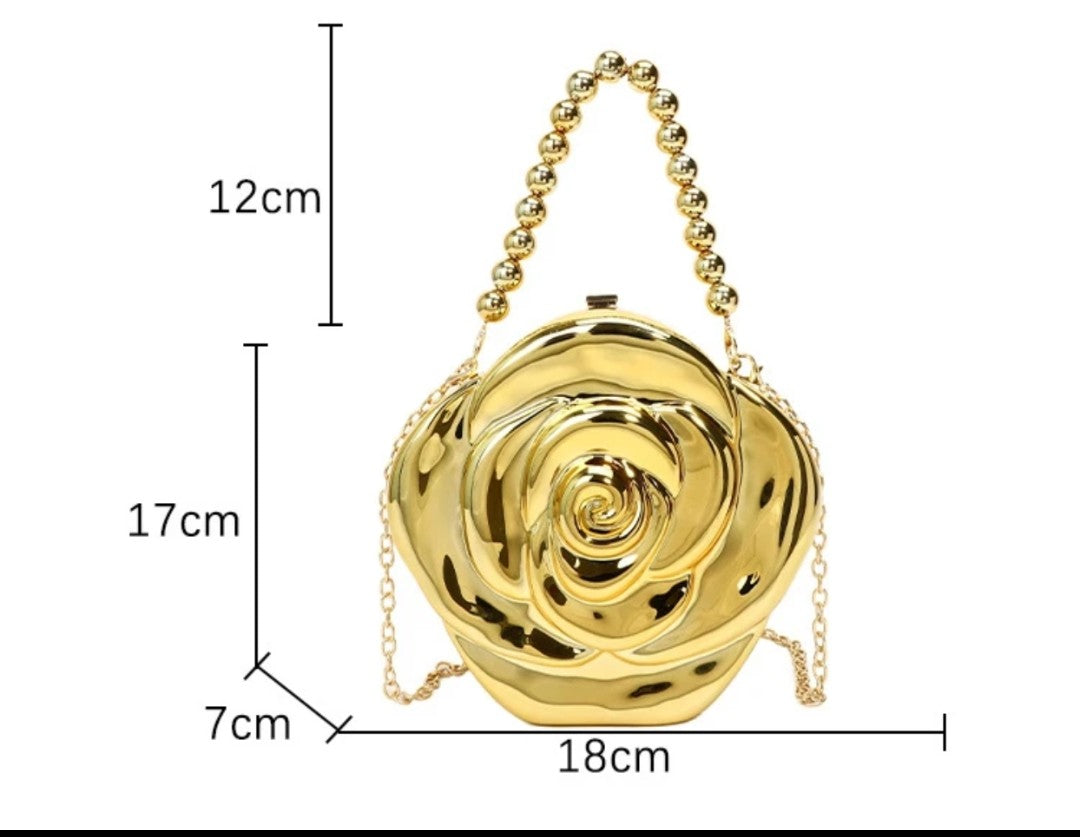 (Free Shipping)(Tariffs included in price) Luxury Acrylic Evening Bag for Women Fashionable Rose Flower Shaped Elegant Handbags Beads Chain Shoulder Cross Body