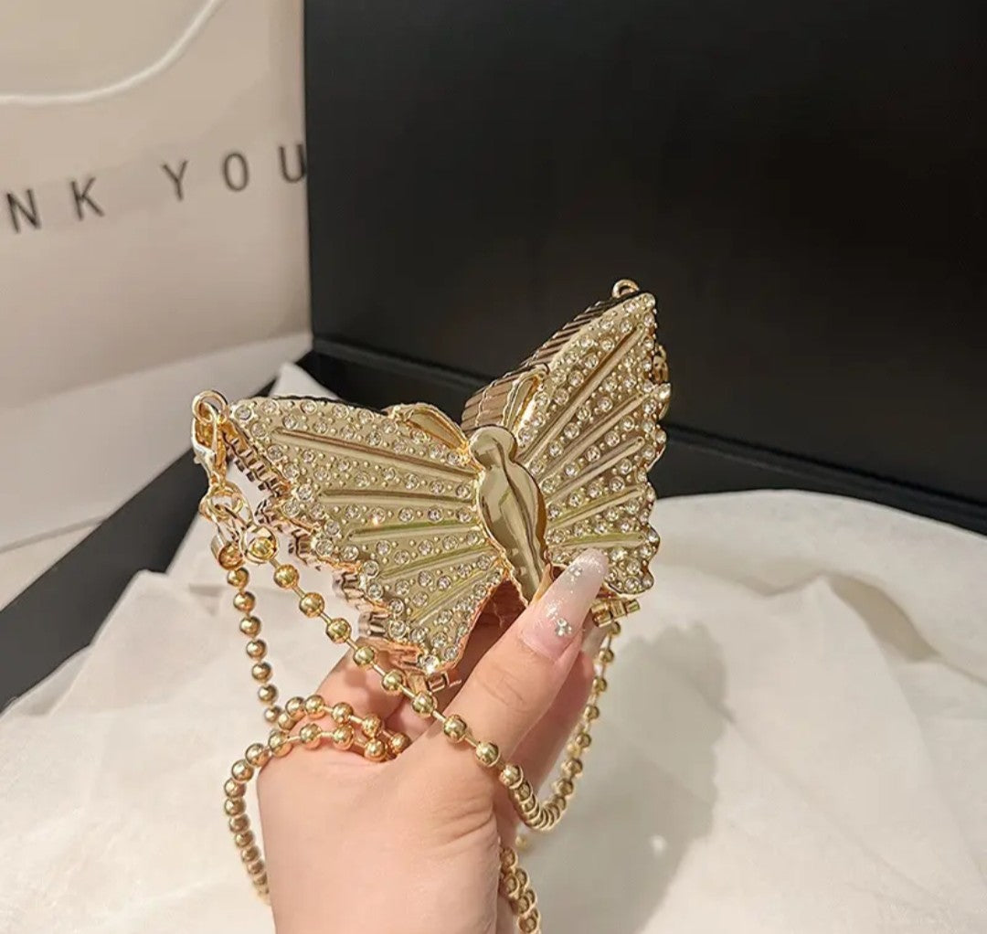 (Free Shipping)(Tariffs included in price) Metal Mini Butterfly Small Shoulder Crossbody Bags for Women Luxury Party Evening Handbags and Purses Female Diamond Clutches