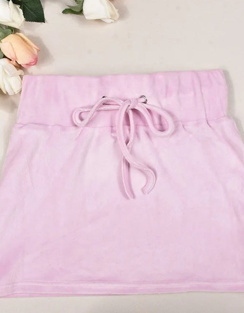 Load image into Gallery viewer, (Free Shipping)(Tariffs included in price) Velvet Pink Hooded Crop Jacket + Mini Skirt 2 Piece Set
