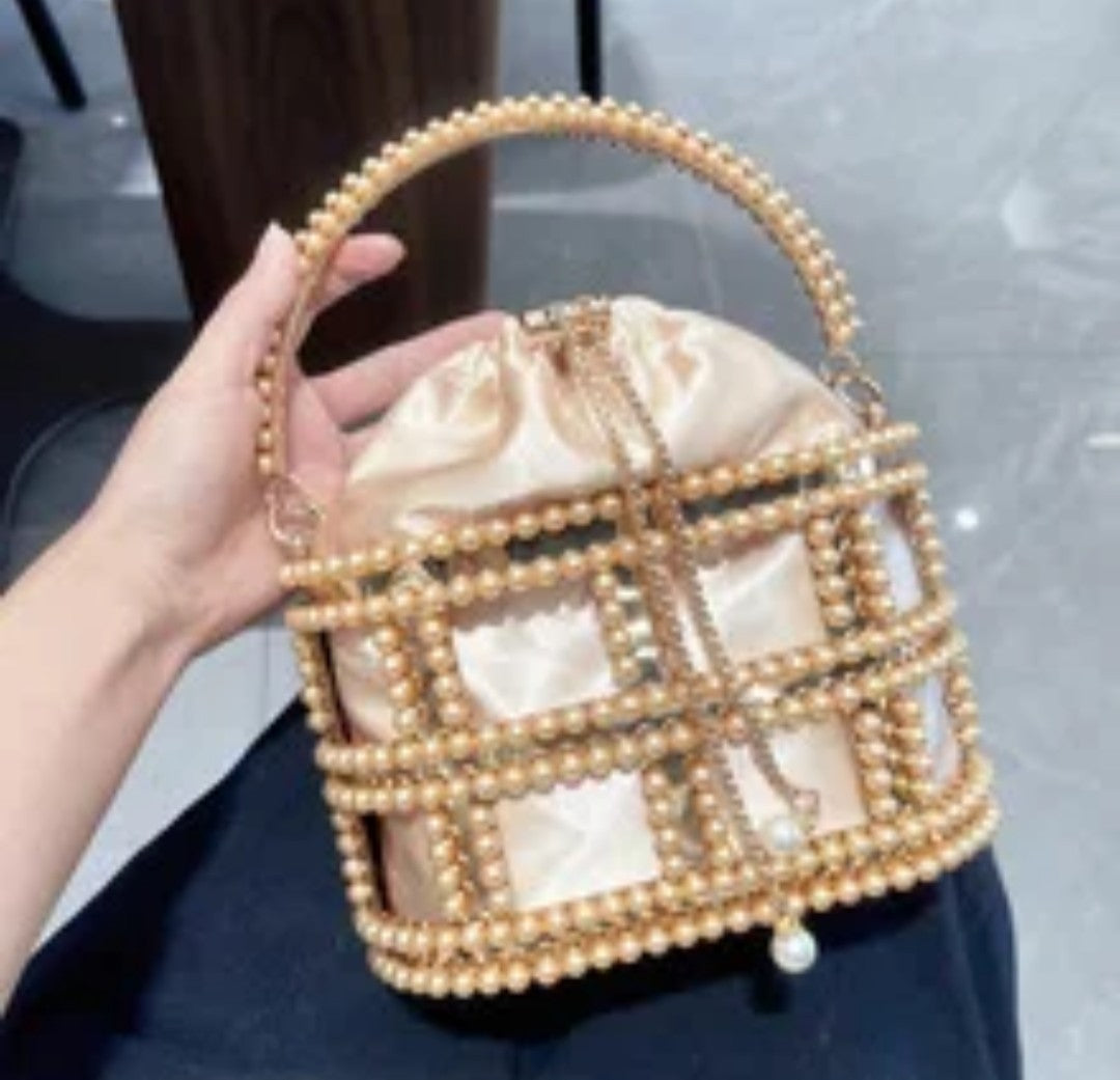 (Free Shipping)(Tariffs included in price) Diamond Metal Birdcage Dress Handbag Women's Chain Clutch Evening Bag