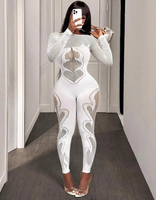 Load image into Gallery viewer, (Free Shipping)(Tariffs included in price)Autumn Fall Women Clothing Long Sleeve Hollow Out See Through Fitness Jumpsuit
