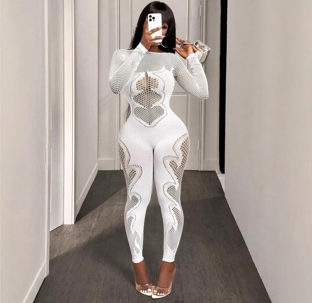 (Free Shipping)(Tariffs included in price)Autumn Fall Women Clothing Long Sleeve Hollow Out See Through Fitness Jumpsuit
