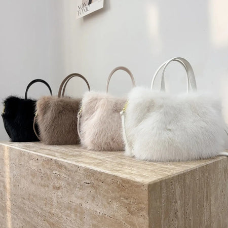 Large Capacity Bucket Bag Fashion Imitation Rabbit Fur Plush Bag Underarm Shoulder Tote Bags Winter Faux Fur Designer Handbag