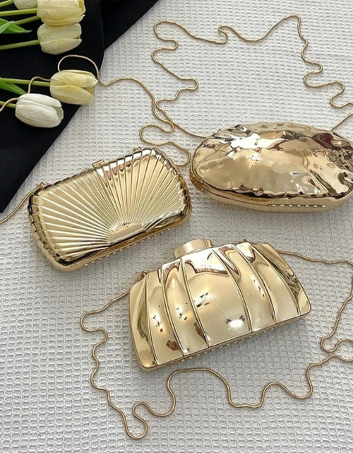 Load image into Gallery viewer, (Free Shipping)(Tariffs included in price) Designer Acrylic Square/Oval Shape Clutch Bag Gold Women Evening Party Bag Shiny Metal Shoulder Crossbody Bags Small Purse
