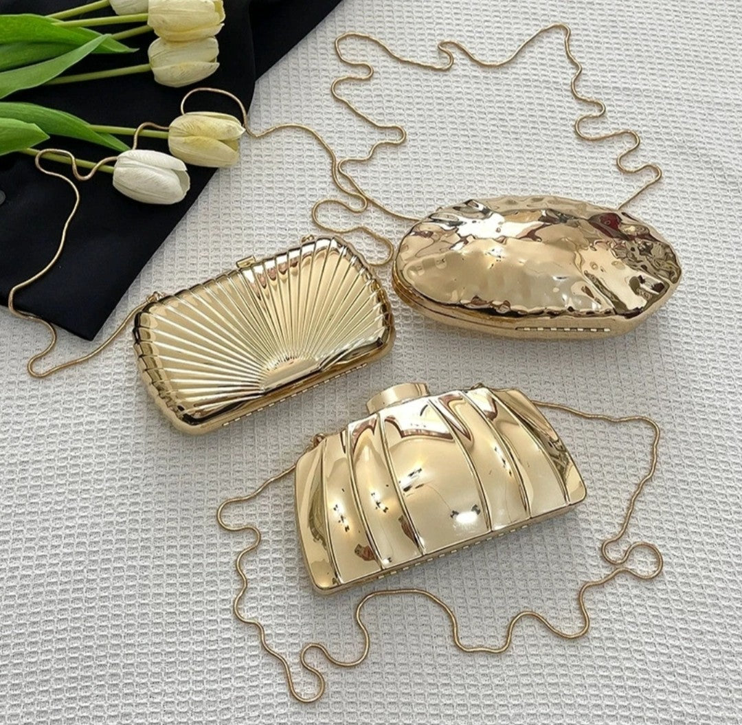 (Free Shipping)(Tariffs included in price) Designer Acrylic Square/Oval Shape Clutch Bag Gold Women Evening Party Bag Shiny Metal Shoulder Crossbody Bags Small Purse