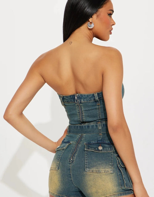 Load image into Gallery viewer, (Free Shipping)(Tariffs included in price) Retro Fashion Denim Bodycon Jumpsuit Women Sleeveless Backless Elasticity Washed Romper Female Overalls
