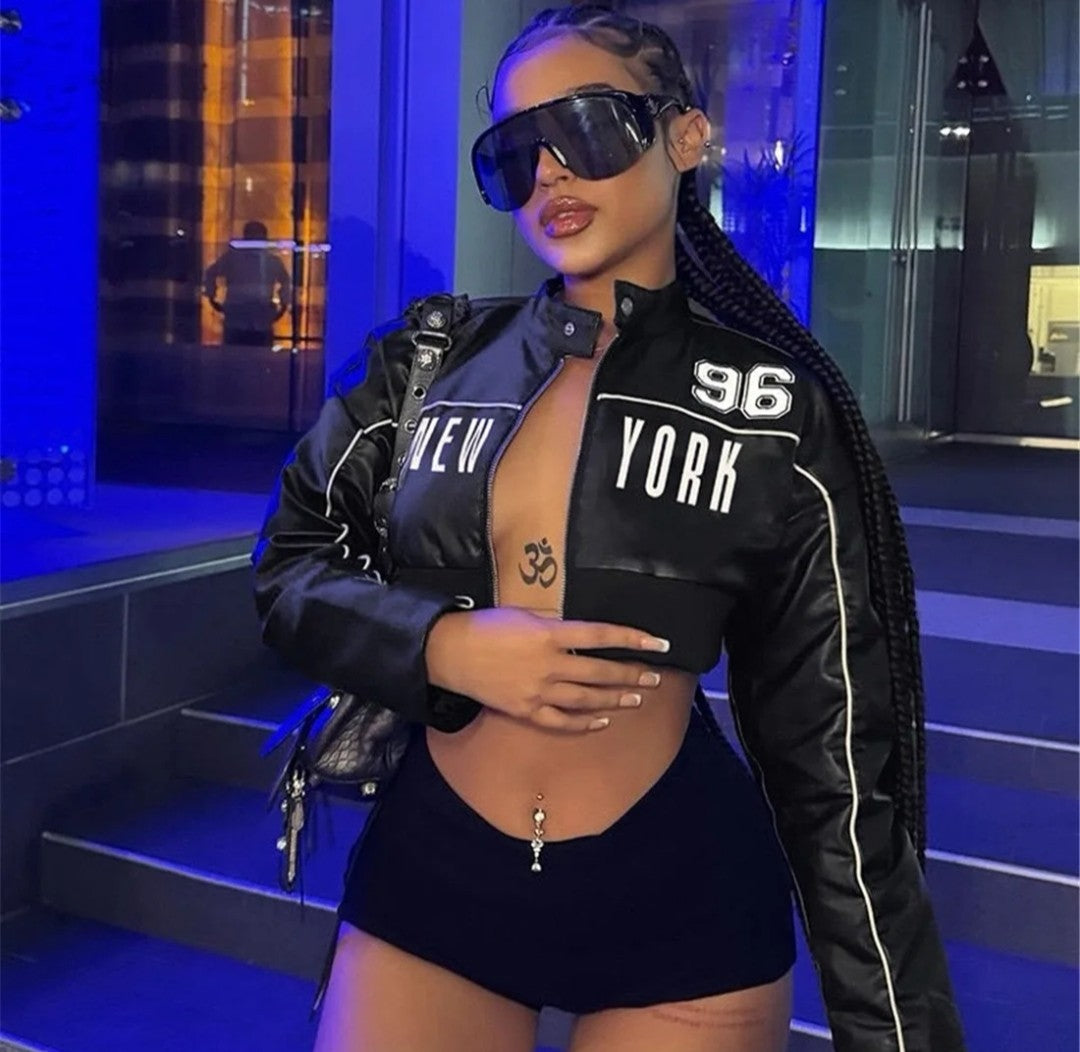 (Free Shipping)(Tariffs included in price) Fall Winter PU Leather Women's Coats Crop Top Cool Girls Motorcycle Jacket