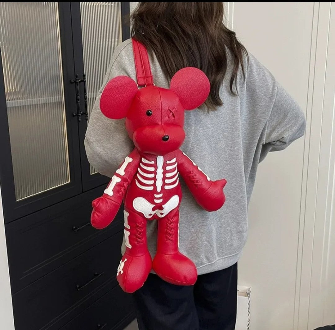 (Free Shipping)(Tariffs included in price) Funny Mouse Bear Backpack PU Leather Artistic Personality Thriller Single Shoulder Crossbody Backpack Halloween Backpacks