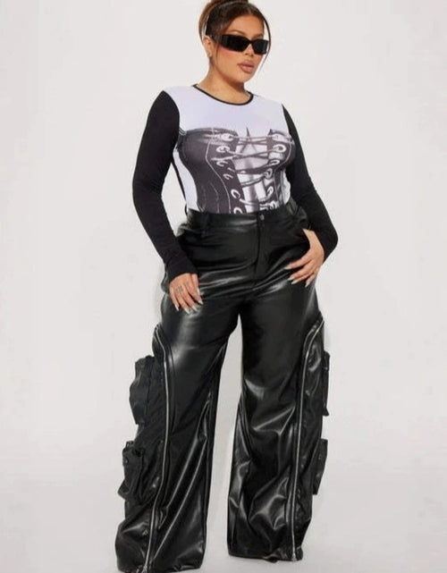 Load image into Gallery viewer, (Free Shipping)(Tariffs included in price)Solid Loose Zipper Detachable Pockets Pant for Women High Waist Pu Leather Trousers
