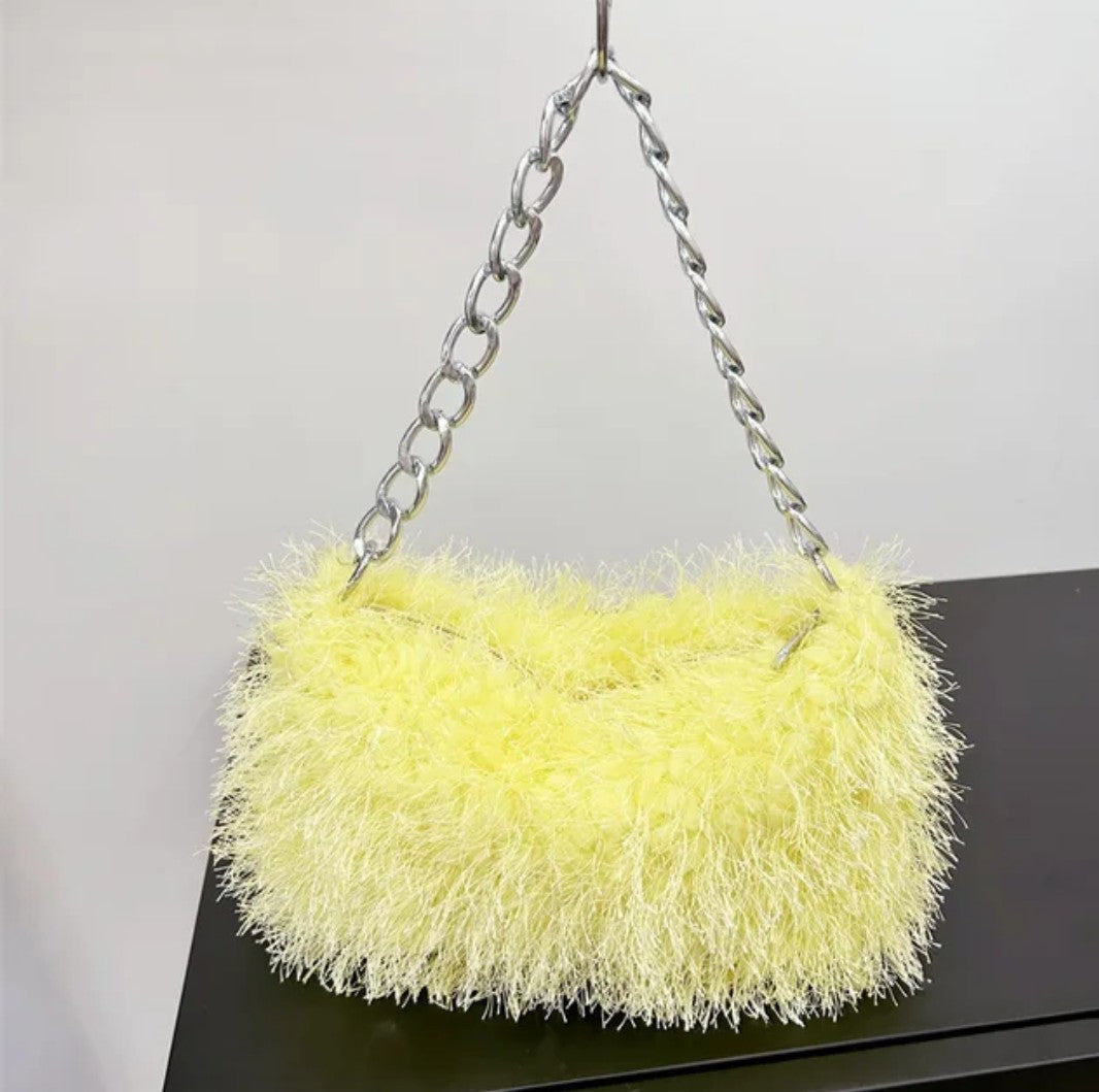 (Free Shipping) Plush Women's Hobos Underarm Bag Hot Girls Furry Clutch Shoulder Bag Luxury Faux Fur Female Fluffy Armpit Handbag