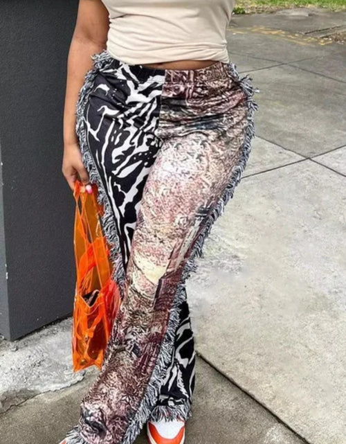 Load image into Gallery viewer, (Free Shipping)(Tariffs included in price) Hot Tassel Print Pants For  Women High Waist Skinny Straight Pants Casual Vintage Long Trousers
