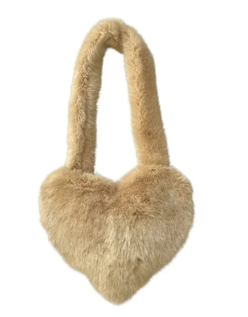Load image into Gallery viewer, (Free Shipping)(Tariffs included in price) Fuax Fur Feather Love Heart Shaped Underarm Bag Ladies Trendy Long Tassel Plush Shoulder Bag Large Capacity Tote Handbag
