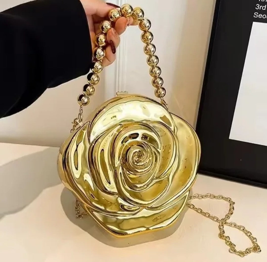 (Free Shipping)(Tariffs included in price) Luxury Acrylic Evening Bag for Women Fashionable Rose Flower Shaped Elegant Handbags Beads Chain Shoulder Cross Body