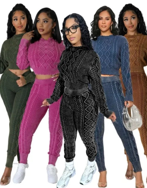 Load image into Gallery viewer, (Free Shipping)(Tariffs included in price) Autumn Hot Selling O-neck Retro Style Women Cotton Tracksuit Elastic Pullover Rhombus Two Piece Sweater Sets
