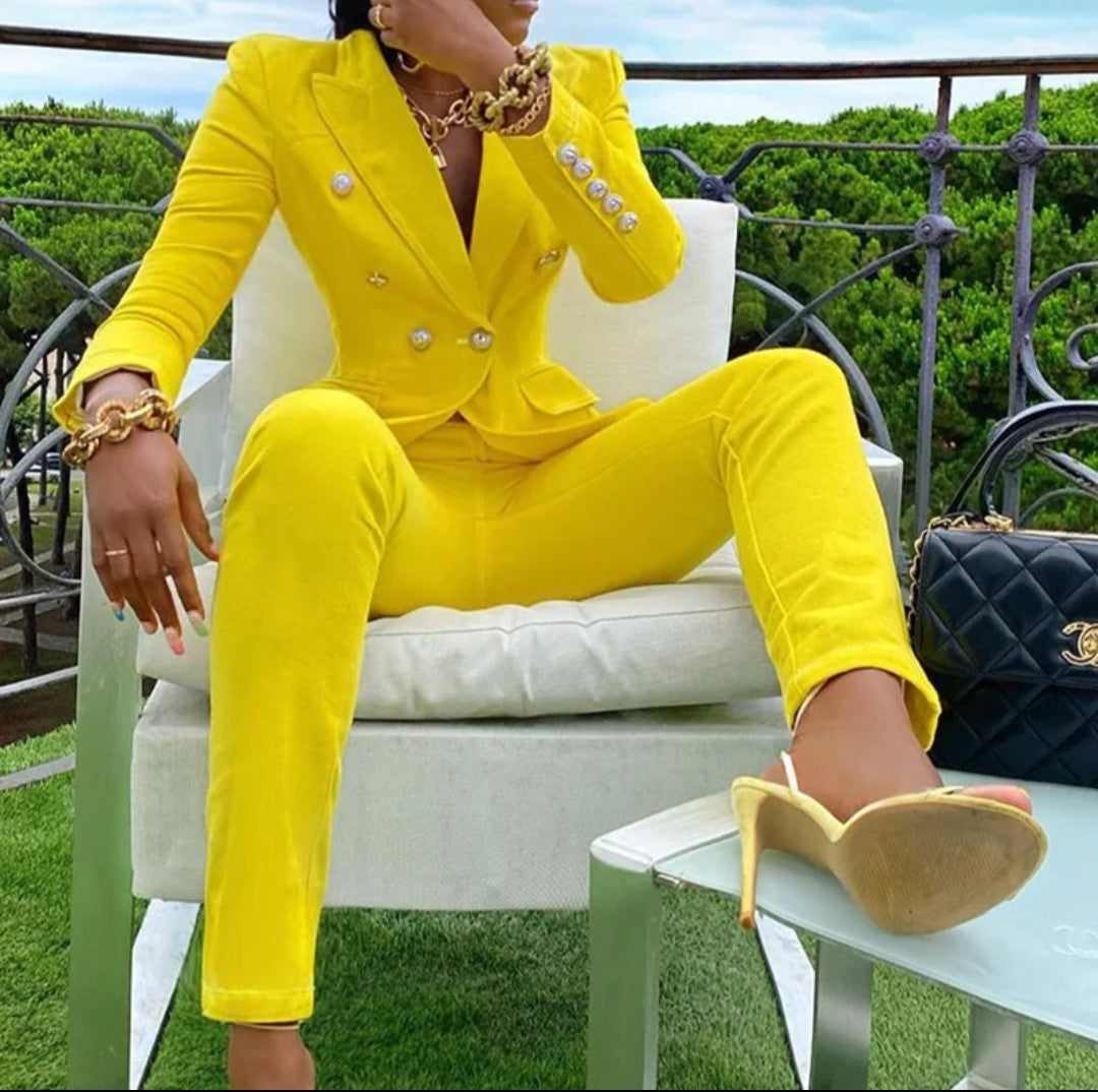 (Free Shipping)(Tariffs included in price) New Formal Outfit Set Plain Lady Blazer And Long Pants Blazers Suits Two Pieces Women Suit