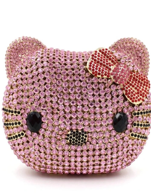 Load image into Gallery viewer, (Free Shipping)(Tariffs included in price) Kitty Head Anime Diamond Evening Clutch Rhinestone Bags New Gorgeous Unique Metallic Rhinestone Purses Wedding Clutches
