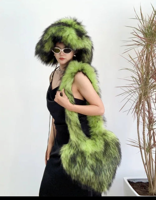 Load image into Gallery viewer, (Free Shipping)(Tariffs included in price)Designer Women's Luxury Furry Racoon Handbag Faux Fur Hat and Bag
