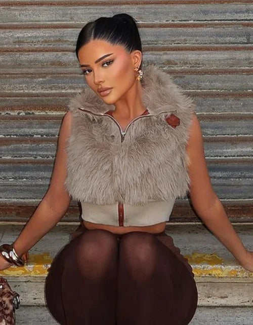 Load image into Gallery viewer, (Free Shipping)(Tariffs included in price) 2025 Fall Winter Faux Fur Jacket Vests Women Luxury Warm Fluffy Metal Leather Belt Sleeveless Coats Tops
