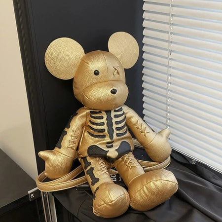 (Free Shipping)(Tariffs included in price) Funny Mouse Bear Backpack PU Leather Artistic Personality Thriller Single Shoulder Crossbody Backpack Halloween Backpacks