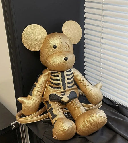 (Free Shipping)(Tariffs included in price) Funny Mouse Bear Backpack PU Leather Artistic Personality Thriller Single Shoulder Crossbody Backpack Halloween Backpacks