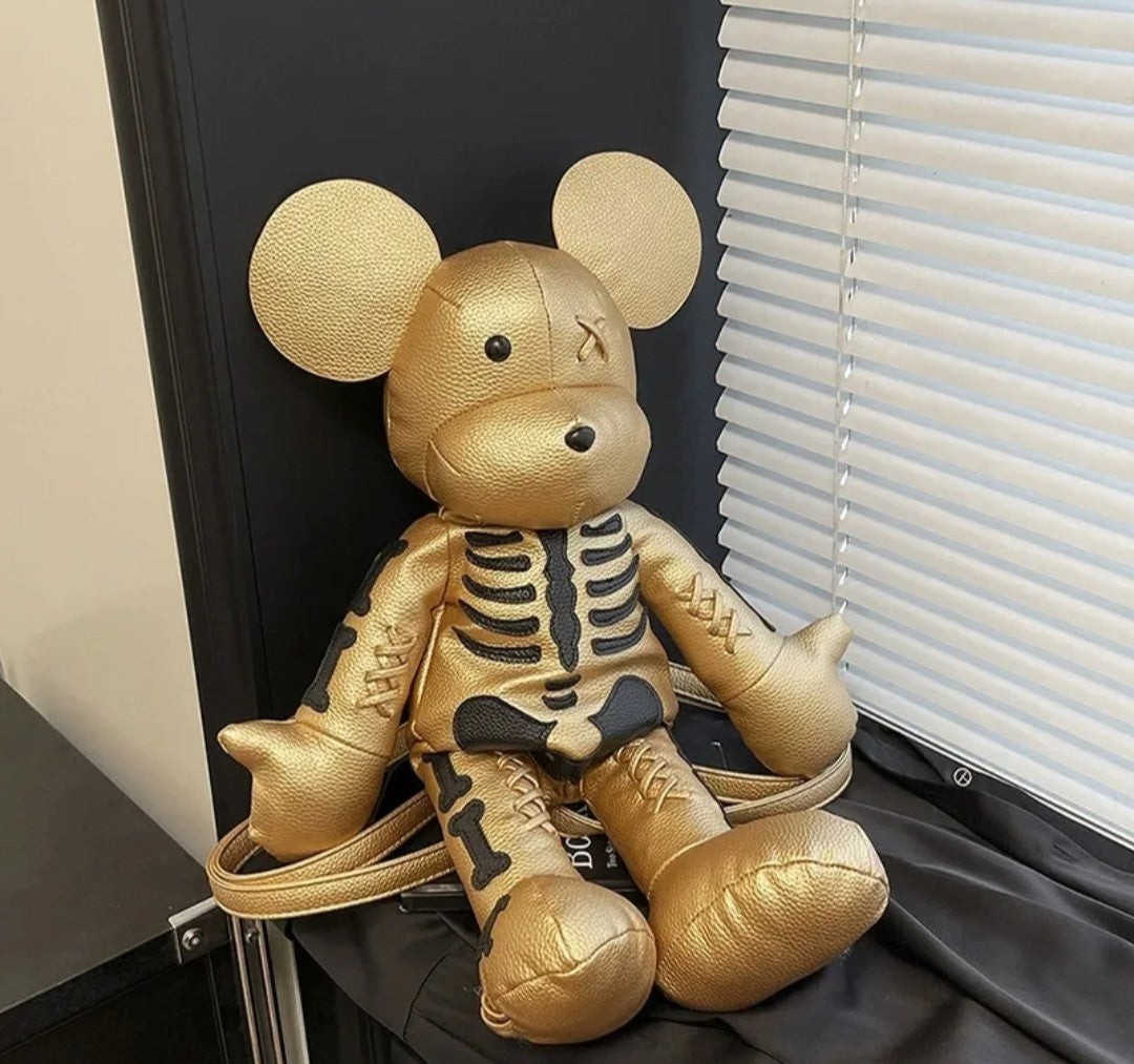 (Free Shipping)(Tariffs included in price) Funny Mouse Bear Backpack PU Leather Artistic Personality Thriller Single Shoulder Crossbody Backpack Halloween Backpacks