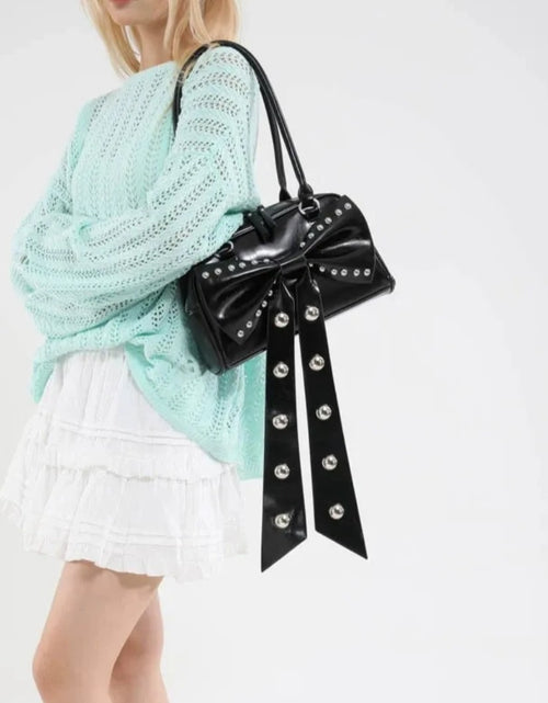 Load image into Gallery viewer, (Free Shipping)(Tariffs included in price) Women's Rivet Bolsos Mujer Motorcycle Bow Bag Underarm Shoulder Bags American Style Sac Femme New Adjustable Strap Bolso
