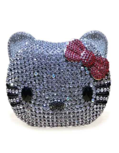 Load image into Gallery viewer, (Free Shipping)(Tariffs included in price) Kitty Head Anime Diamond Evening Clutch Rhinestone Bags New Gorgeous Unique Metallic Rhinestone Purses Wedding Clutches
