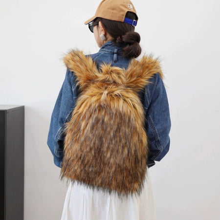 (Free Shipping) Furry Faux Fur Women's Luxury Designer Backpack Handbag Purses Women's Gradient Shoulder Bag Women's Rucksack