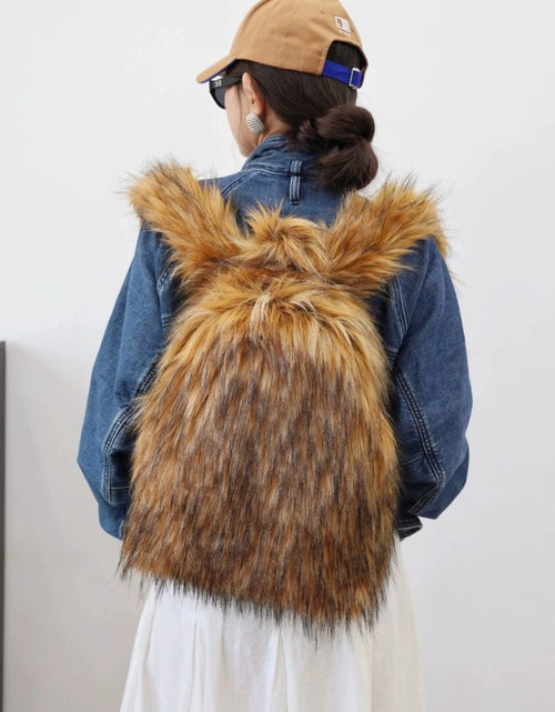 Load image into Gallery viewer, (Free Shipping) Furry Faux Fur Women's Luxury Designer Backpack Handbag Purses Women's Gradient Shoulder Bag Women's Rucksack
