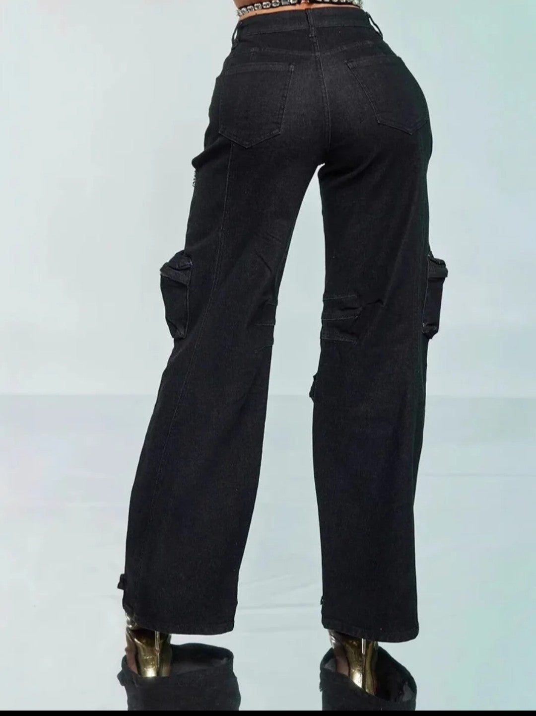 (Free Shipping)(Tariffs included in price) Ladies Wide Leg High Waist Washed Spliced Butterfly Bow Jeans