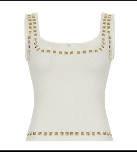 (Free Shipping)(Tariffs included in price) Sexy Rivet Sleeveless Tank Tops Slim Backless