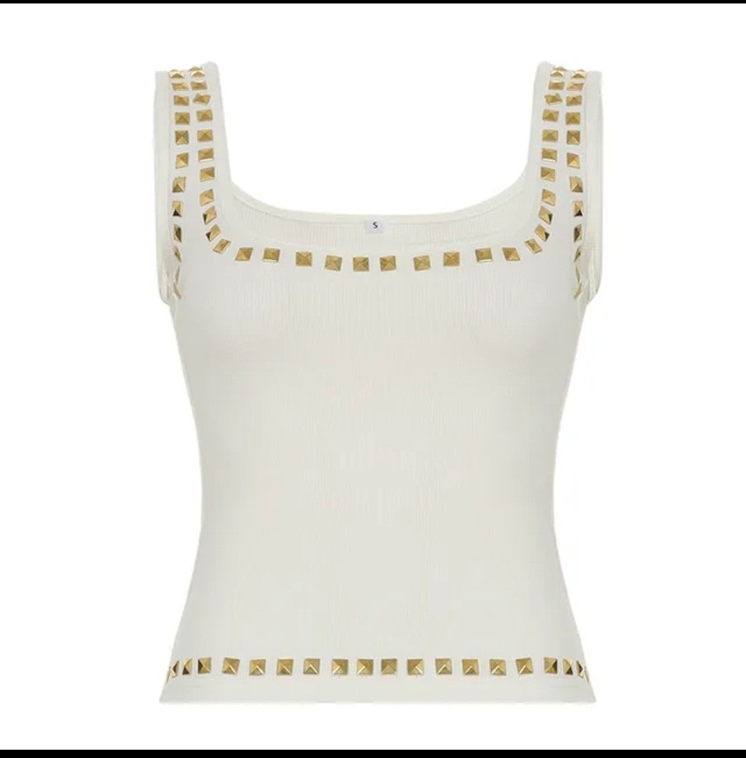 (Free Shipping)(Tariffs included in price) Sexy Rivet Sleeveless Tank Tops Slim Backless