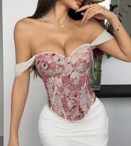 (Free Shipping)(Tariffs included in price) Vintage French bustier Top Jacquard Lace Corset with Boning Padding Retro style Baroque