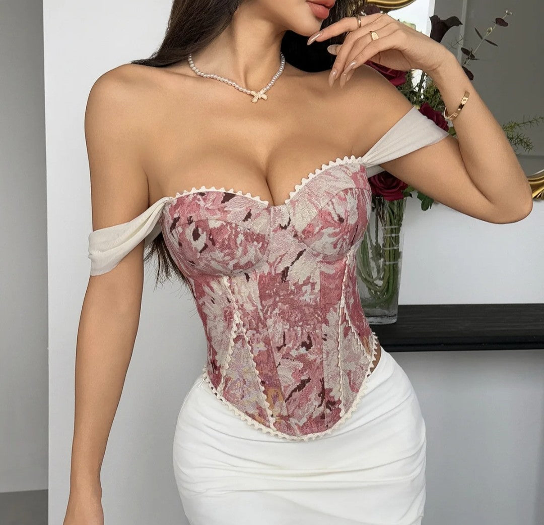 (Free Shipping)(Tariffs included in price) Vintage French bustier Top Jacquard Lace Corset with Boning Padding Retro style Baroque