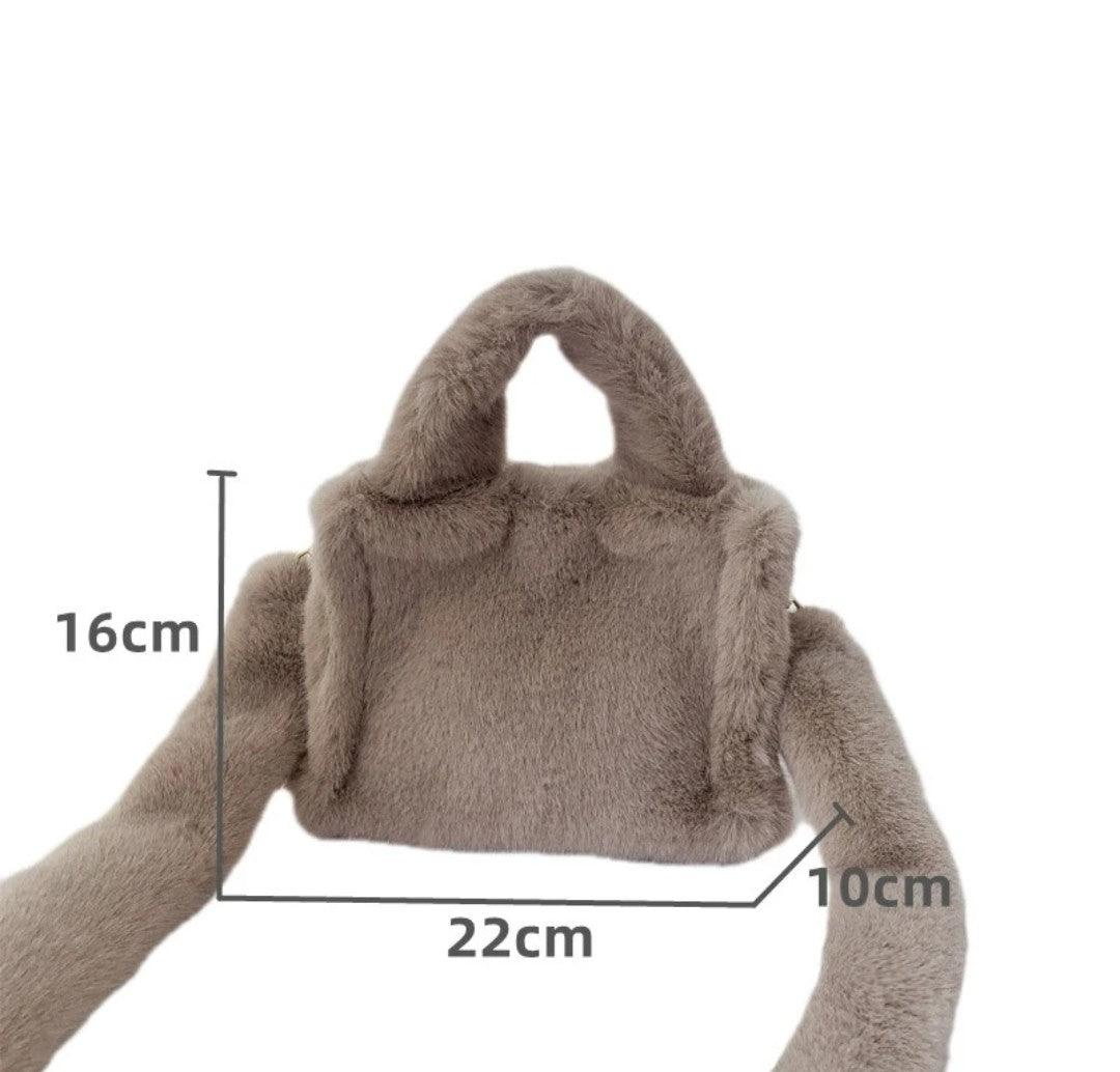 (Free Shipping) Women's Soft Plush Hand Bag Solid Color Tote Female Large Capacity Fur Underarm Bags Furry Fluffy Shoulder Crossbody Bag