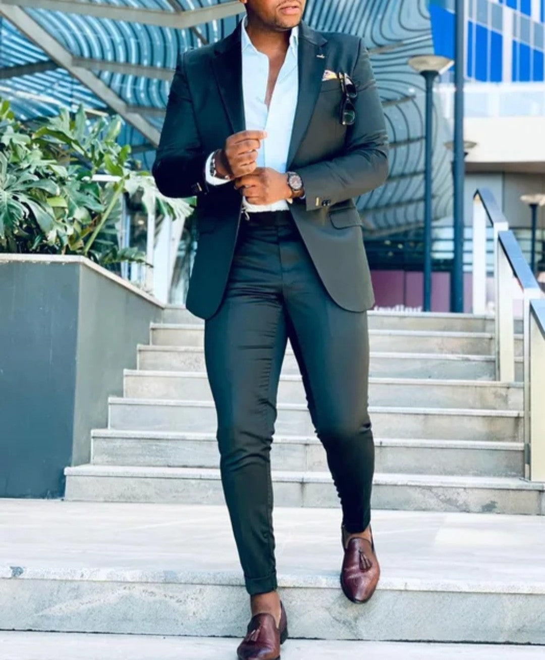 (Free Shipping)Men's 2 Piece Plaid Blazer Digital Print Suit Jacket with Zipper Fly Business Style