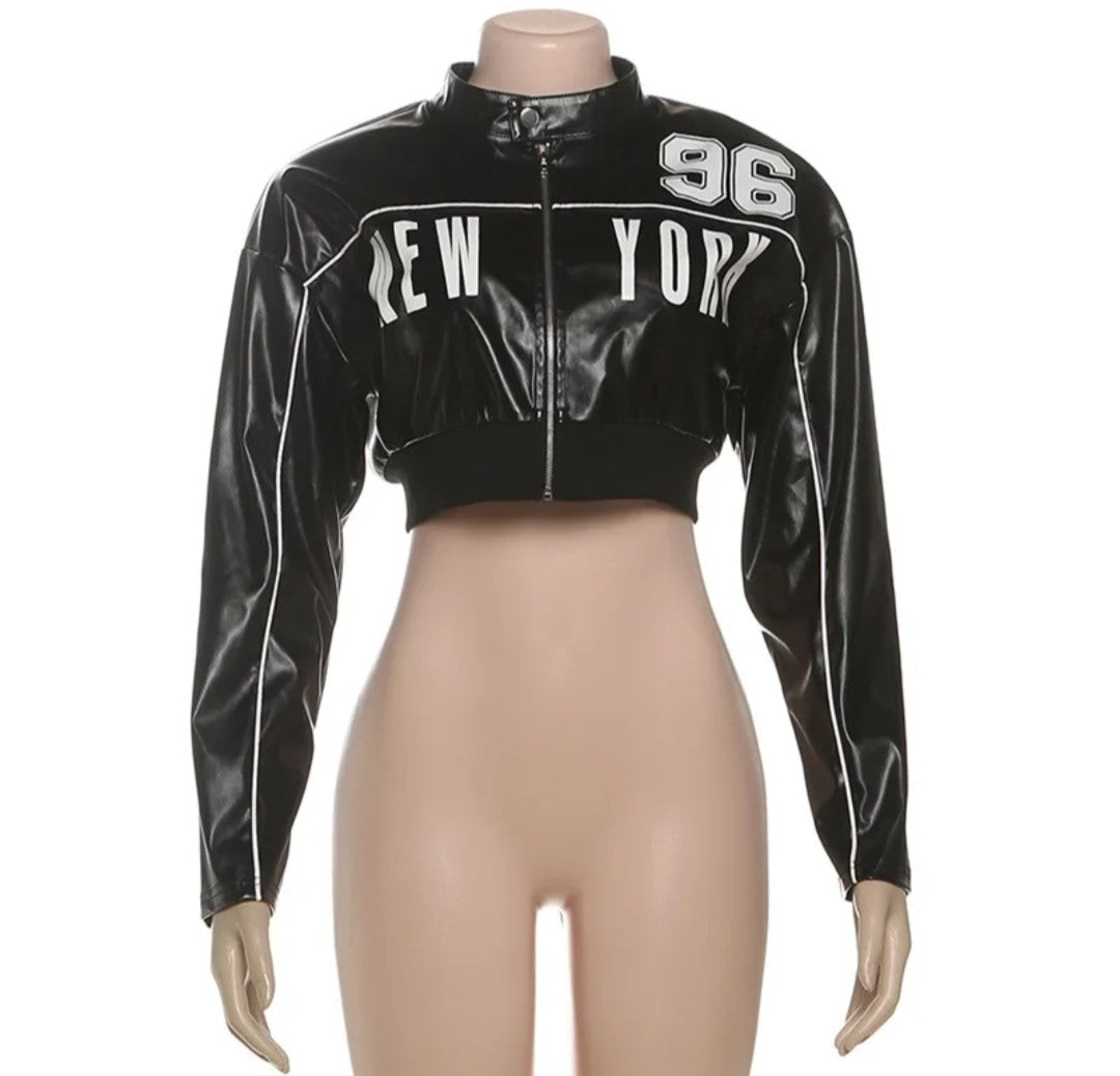 (Free Shipping)(Tariffs included in price) Fall Winter PU Leather Women's Coats Crop Top Cool Girls Motorcycle Jacket