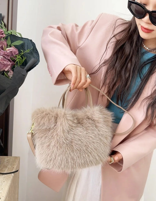Load image into Gallery viewer, Large Capacity Bucket Bag Fashion Imitation Rabbit Fur Plush Bag Underarm Shoulder Tote Bags Winter Faux Fur Designer Handbag
