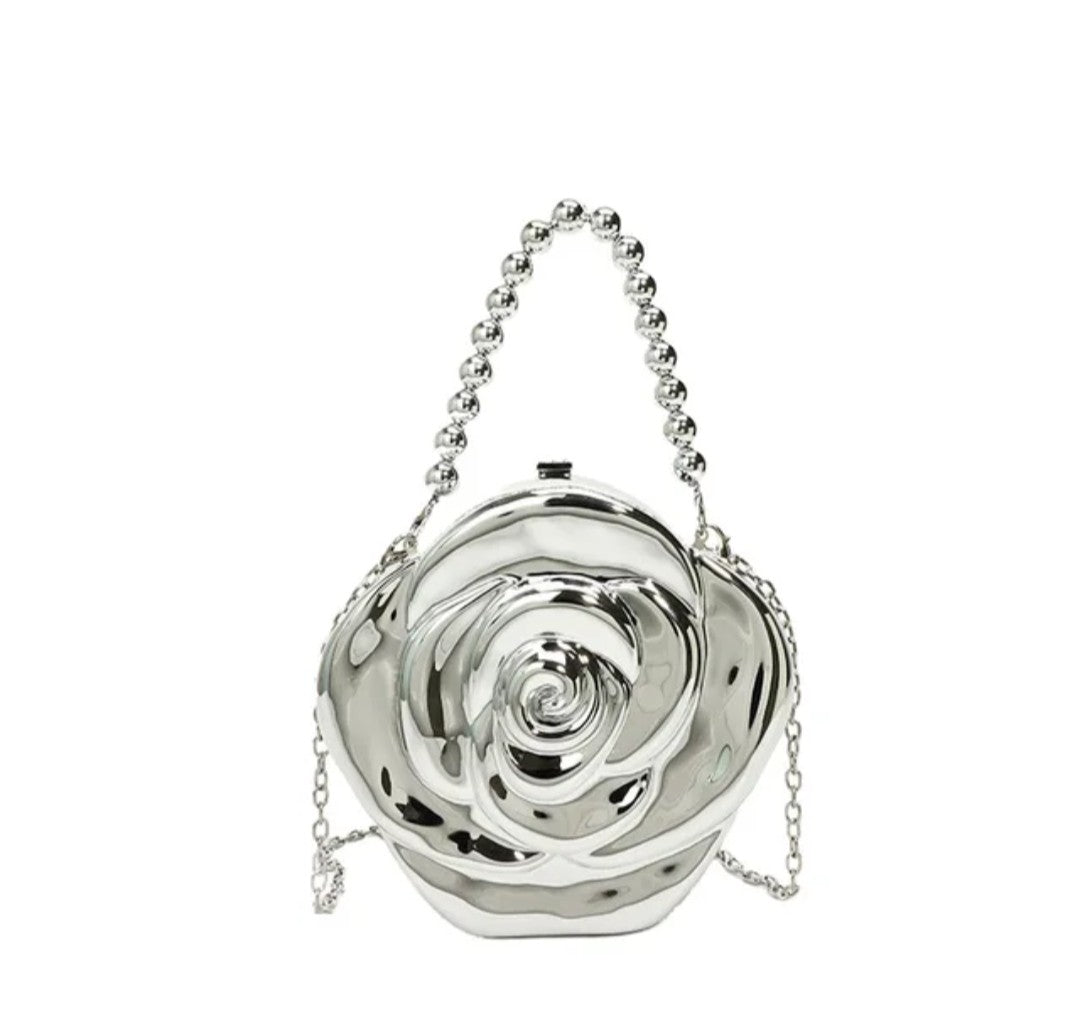 (Free Shipping)(Tariffs included in price) Luxury Acrylic Evening Bag for Women Fashionable Rose Flower Shaped Elegant Handbags Beads Chain Shoulder Cross Body