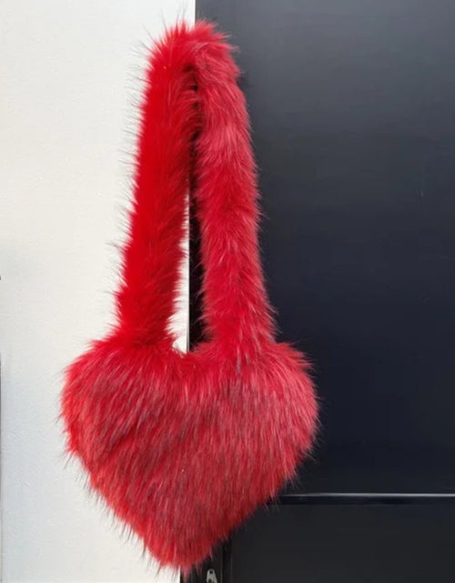 Load image into Gallery viewer, (Free Shipping)(Tariffs included in price) Woman's Faux Fur Heart Shaped Shoulder Crossbody Bag Winter Fur HandBags for women Female Clutch Purse Messenger Bag

