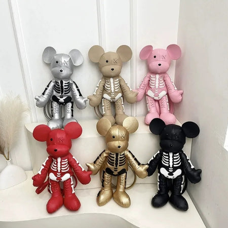 (Free Shipping)(Tariffs included in price) Funny Mouse Bear Backpack PU Leather Artistic Personality Thriller Single Shoulder Crossbody Backpack Halloween Backpacks