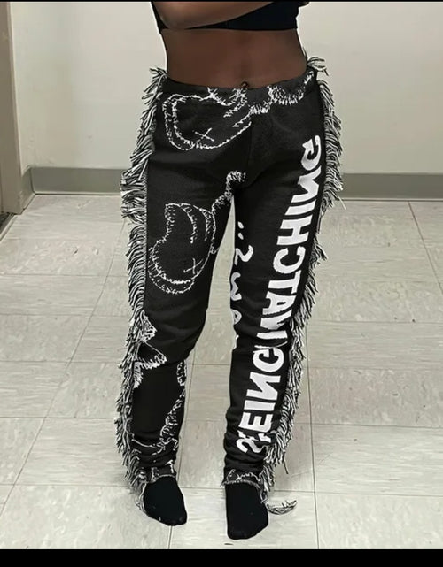 Load image into Gallery viewer, (Free Shipping)(Tariffs included in price) Hot Tassel Print Pants For  Women High Waist Skinny Straight Pants Casual Vintage Long Trousers
