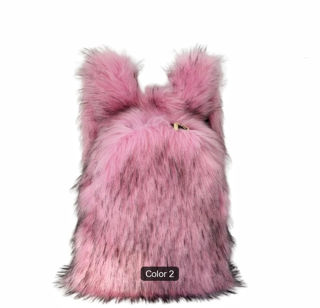 (Free Shipping) Furry Faux Fur Women's Luxury Designer Backpack Handbag Purses Women's Gradient Shoulder Bag Women's Rucksack