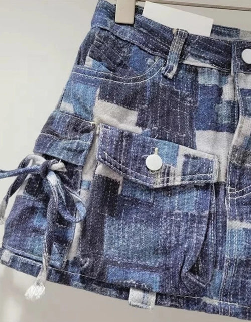 Load image into Gallery viewer, (Free Shipping) Women's denim mini skirt contrasting color multiple pocket patchwork cargo mini skirt
