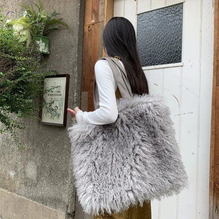 (Free Shipping)Women's Wool Faux Fur Bag Commuter Handbag Fashionable Underarm Bag Large-capacity Shoulder Bag