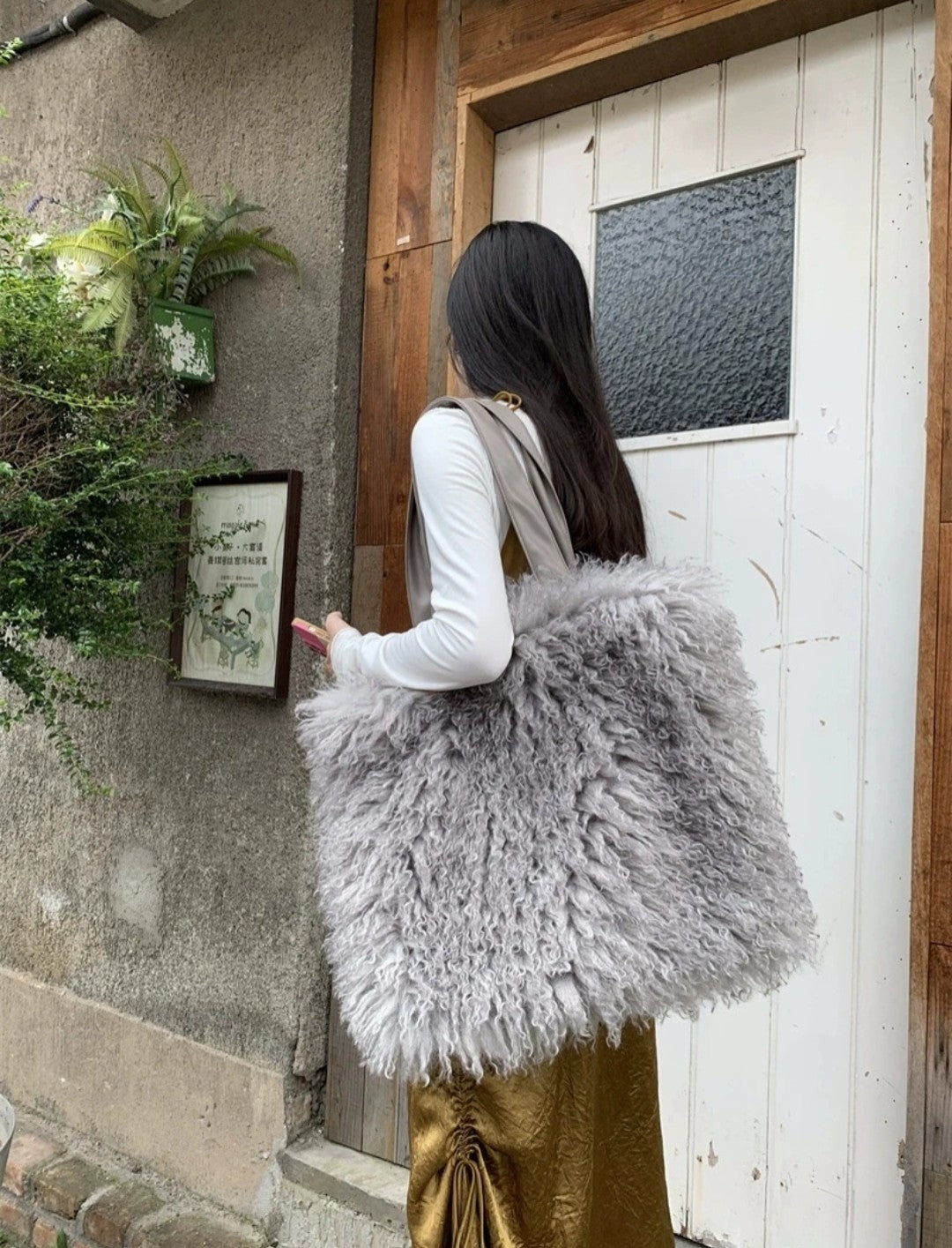 (Free Shipping)Women's Wool Faux Fur Bag Commuter Handbag Fashionable Underarm Bag Large-capacity Shoulder Bag