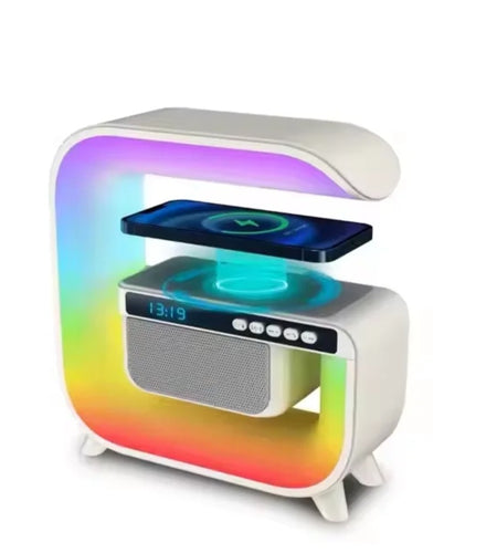 (Free Shipping)(Tariffs included in price)Multifunction Bluetooth LED Night Light Speaker Alarm Clock Wireless Charging Moblie Phone 15W Colorful Subwoofer RGB Light Home